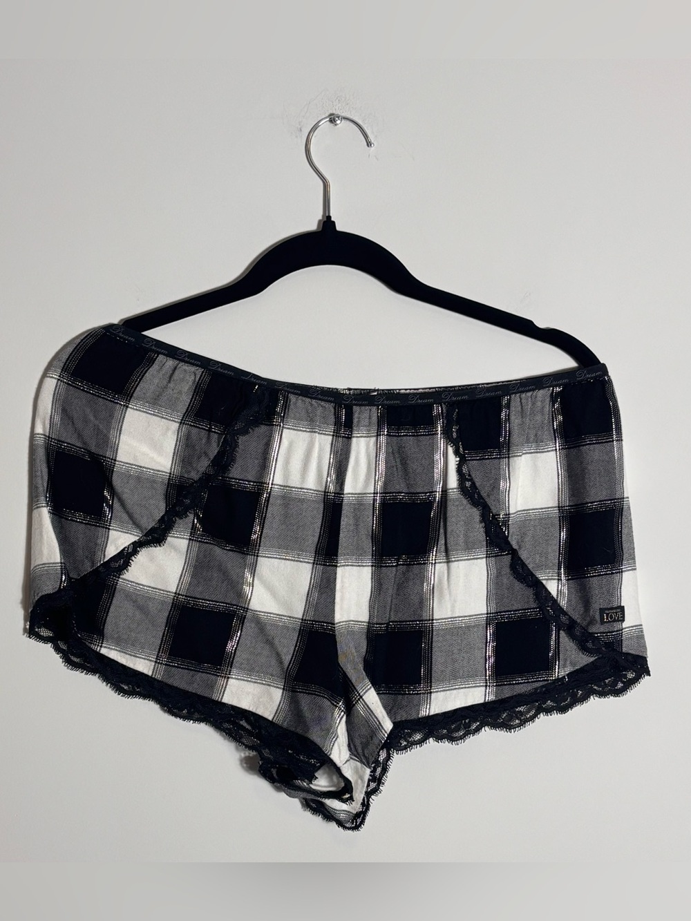 Victoria’s Secret Flannel Pajama Shorts Medium Buffalo Plaid Shorts Lace Trim